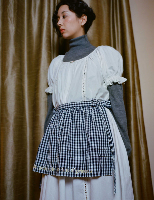 CONTESSA APRON IN BLUE GINGHAM