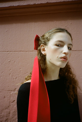 Mary jane pointe shoe stud earrings in gold vermeil on model