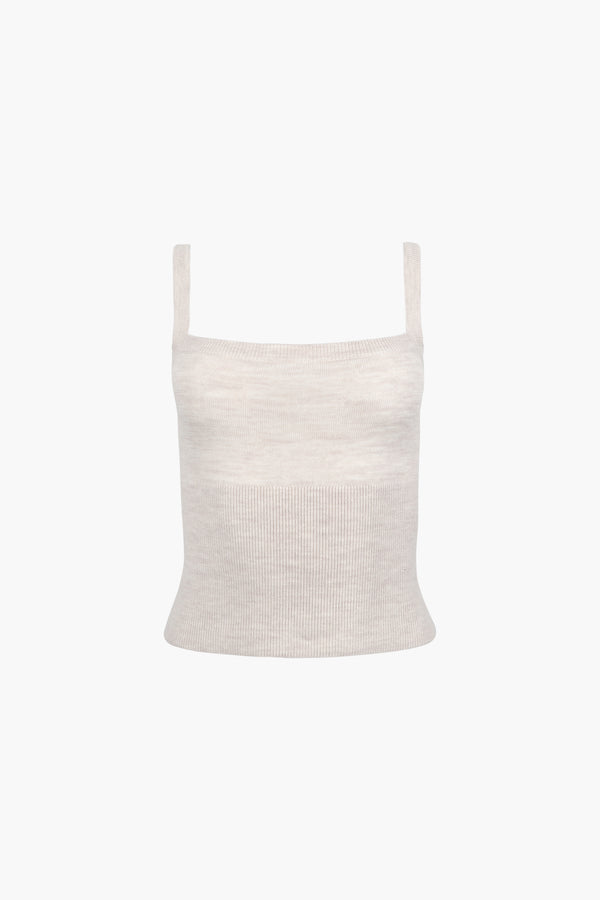 Knit tank top in off white brown