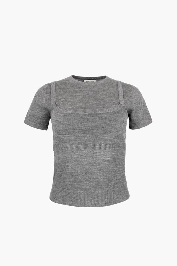 Short sleeve sweater in grey with built in layered bra