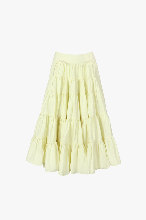 Midi length skirt in yellow with tiered construction