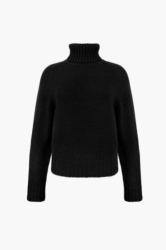 Black turtleneck sweater on a white background