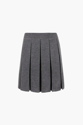 product image of grey mid length knit pleated skirt