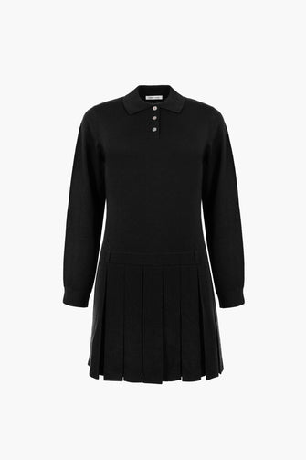 Black dress with a collar on a white background