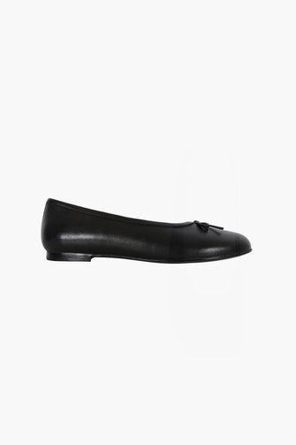 black leather ballerina flat shoe