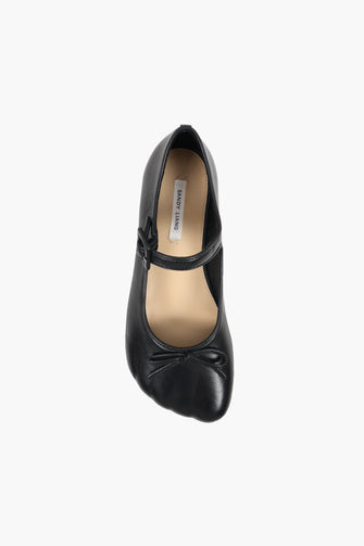 black leather mary jane shoe flat product image on white background