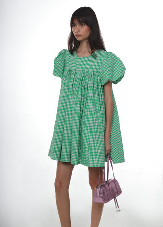 MIYO DRESS IN GREEN GINGHAM