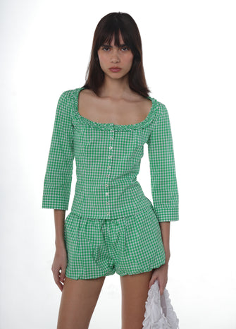 SIMONA TOP IN GREEN GINGHAM