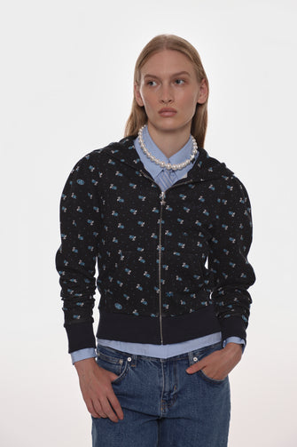 CARDAMOM HOODIE IN NAVY EVIL FLORAL