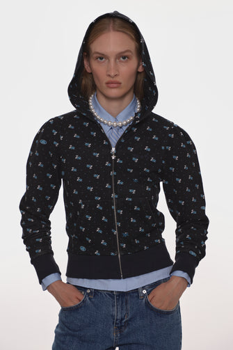 CARDAMOM HOODIE IN NAVY EVIL FLORAL