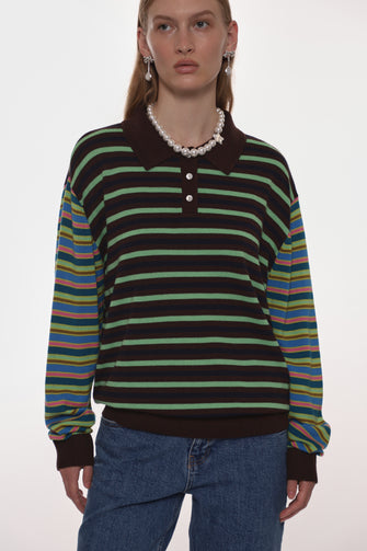 WOODS SWEATER IN PRE-K OLIVE STRIPE