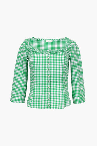 SIMONA TOP IN GREEN GINGHAM