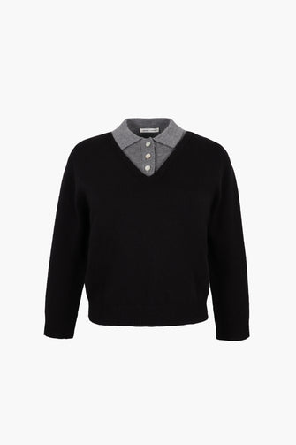 Black sweater with a gray collar on a white background