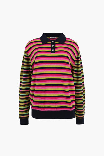 Multicolored striped sweater with a collar on a white background