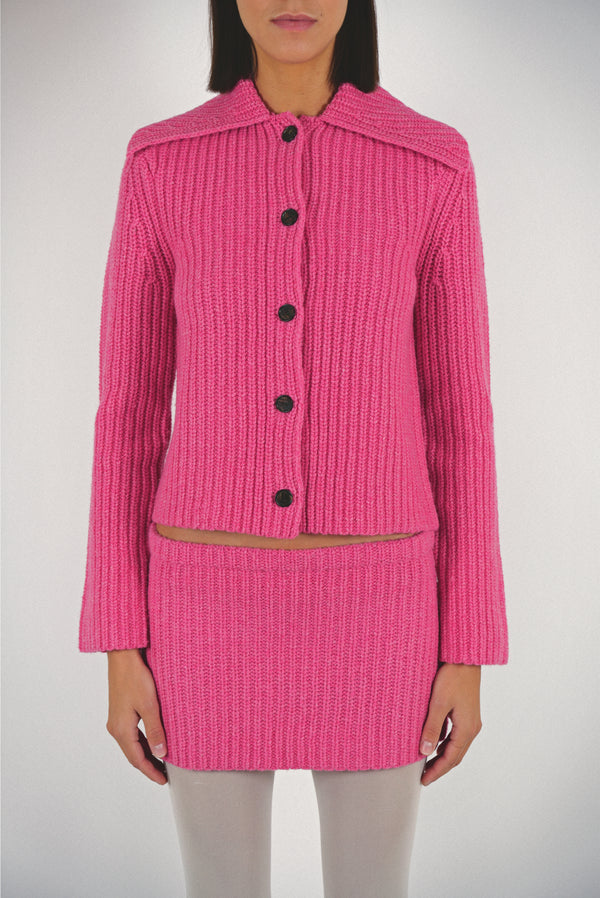 Knit mini skirt in carnation pink