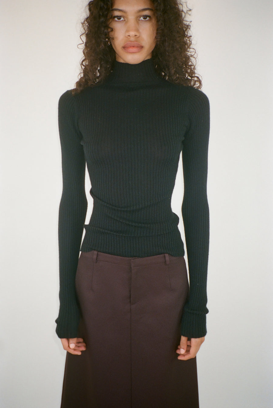Long sleeve cashmere blend turtleneck sweater in black