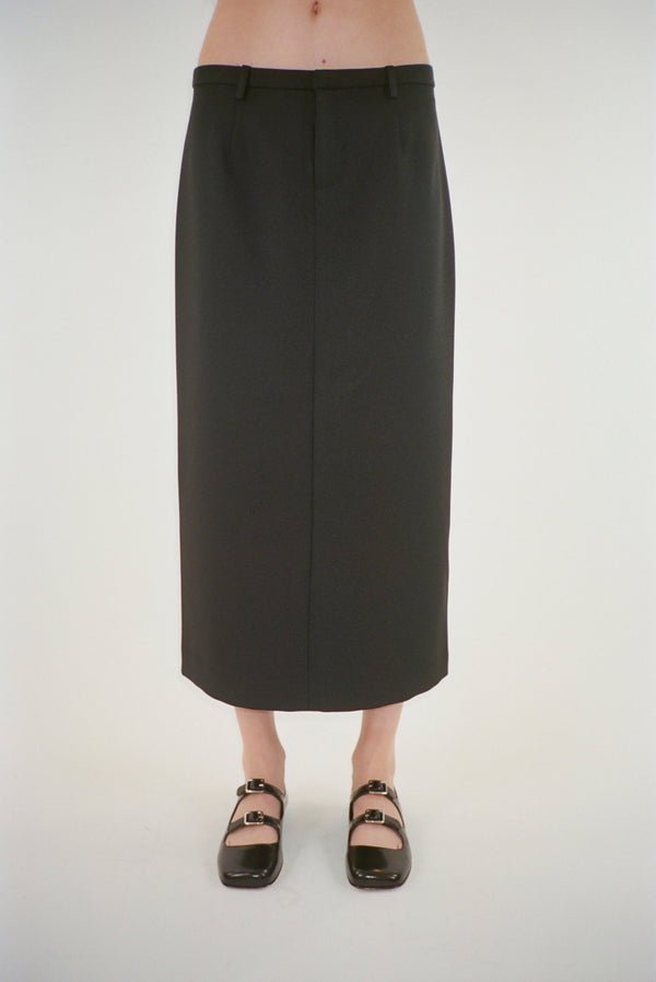 Midi length skirt in black suiting fabric