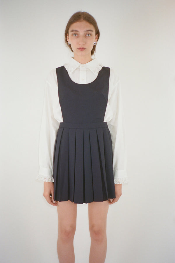 Wool pleated mini dress in navy