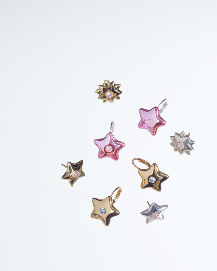 Star stud earrings with pink crystals