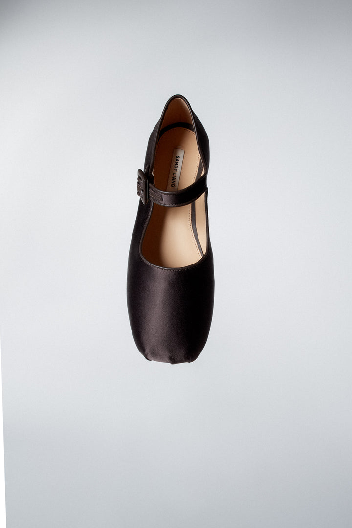 Mary Jane Pointe ballet flat shoe in brown satin