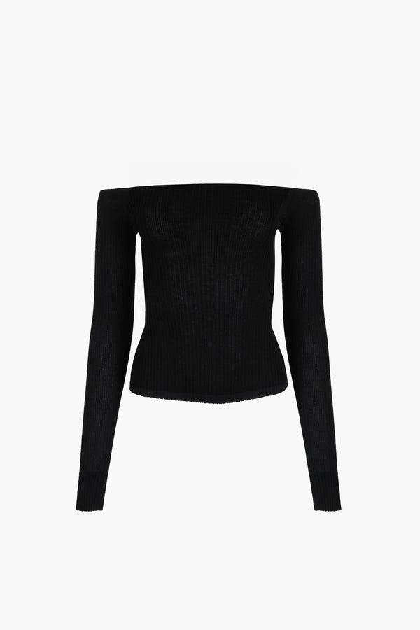 Off shoulder long sleeve sweater in black