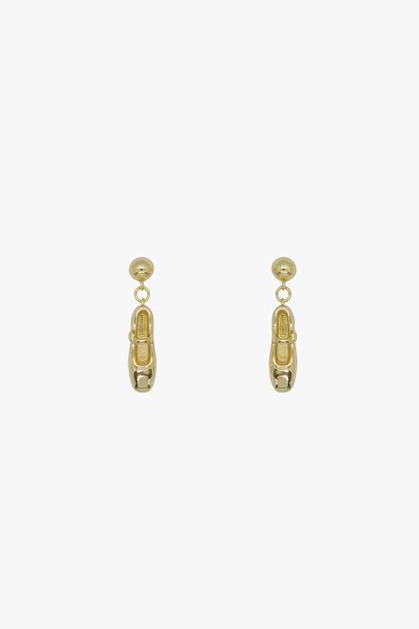 Mary jane pointe shoe drop earrings in gold vermeil