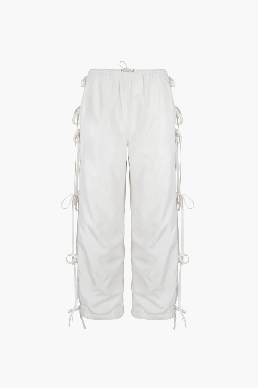 Trackpant in white with slits and ties at sides