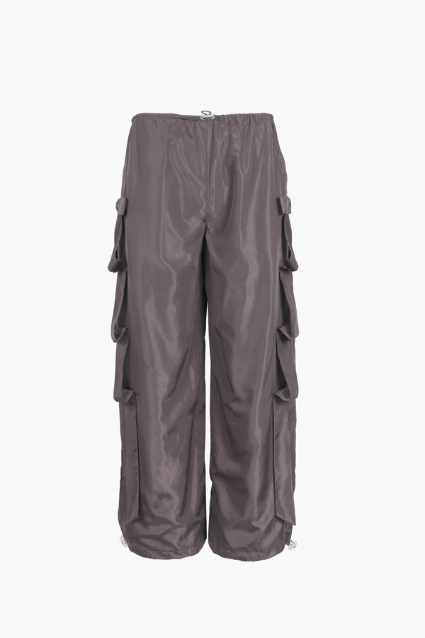 Trackpant in charcoal with tacked bow detail at sides
