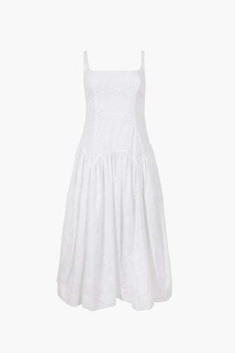 CRICKET DRESS IN WHITE EYELET