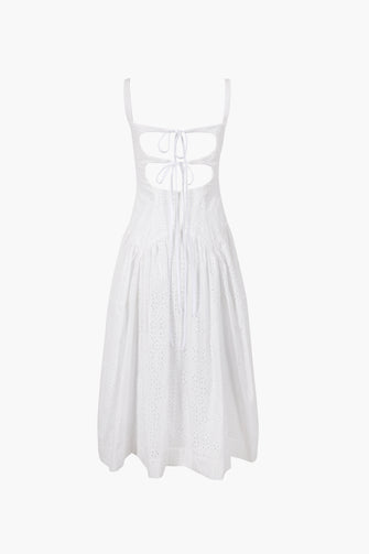 CRICKET DRESS IN WHITE EYELET