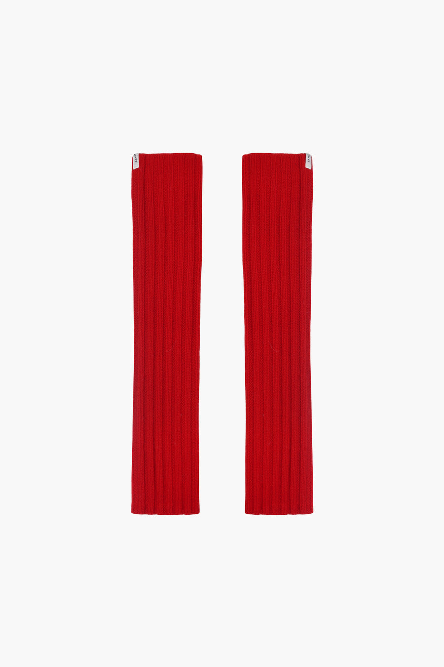Knit arm warmers in flame red with thumbhole