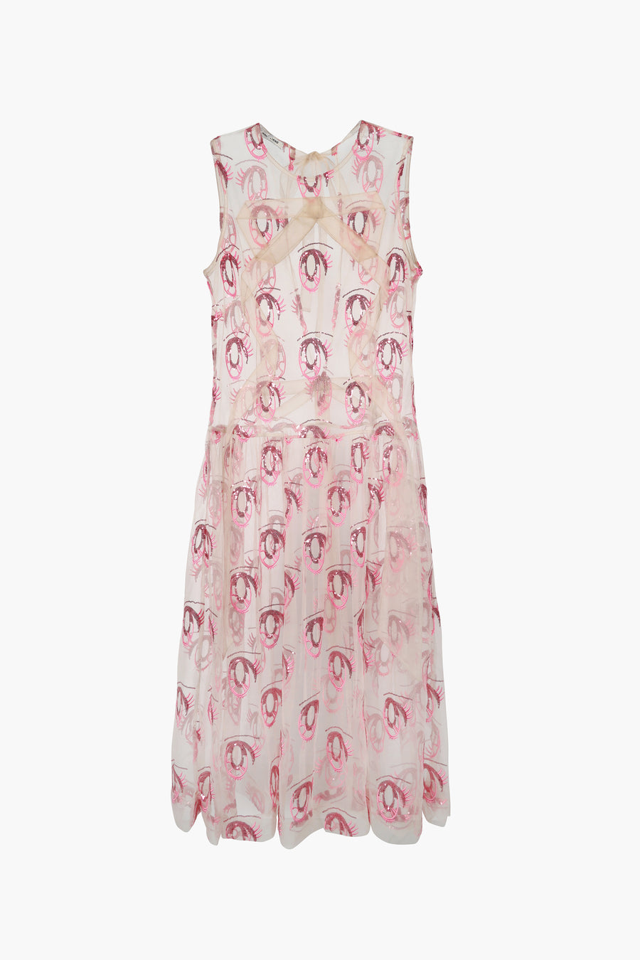 Midi length dress in pink tulle with anime eye print