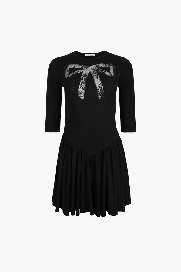 Mini dress in black with lace cut out bow detail