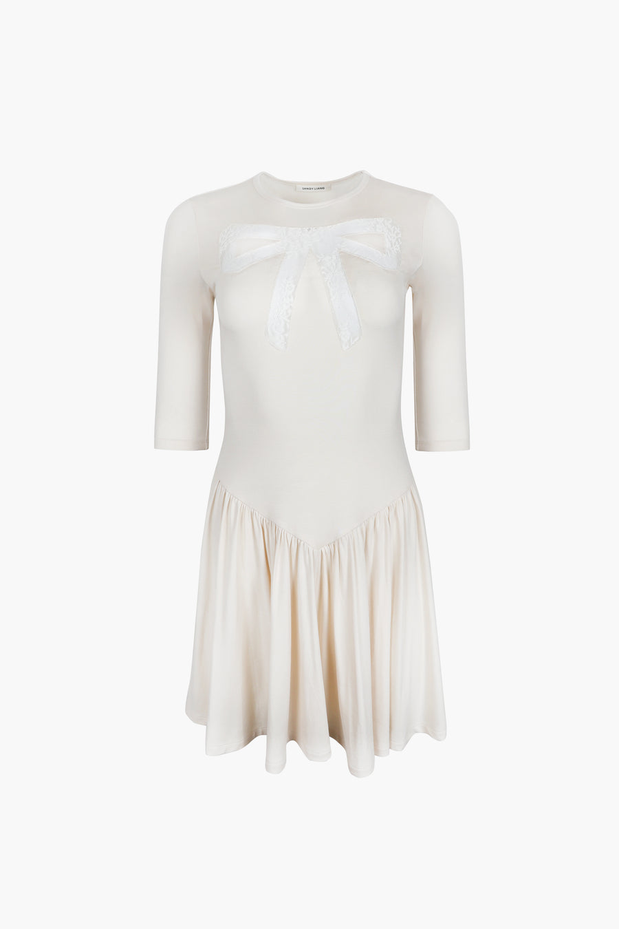 Mini dress in off white with lace cut out bow detail