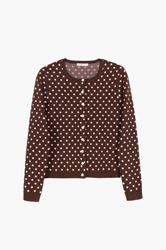 FABLE CARDIGAN IN BROWN PINK POLKA DOT