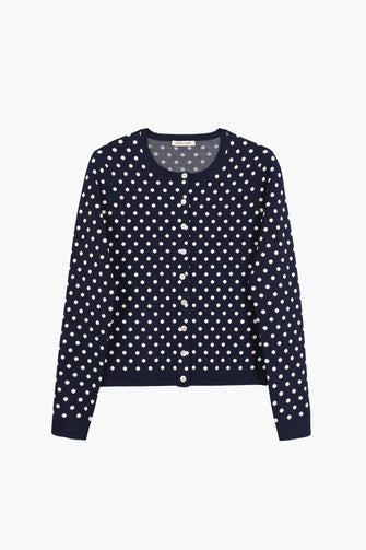 FABLE CARDIGAN IN NAVY WHITE POLKA DOT