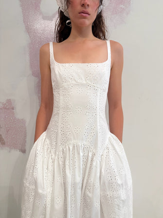 CRICKET DRESS IN WHITE EYELET