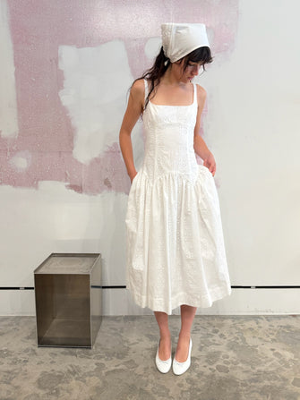 CRICKET DRESS IN WHITE EYELET