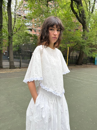 SOBA PONCHO IN WHITE EYELET