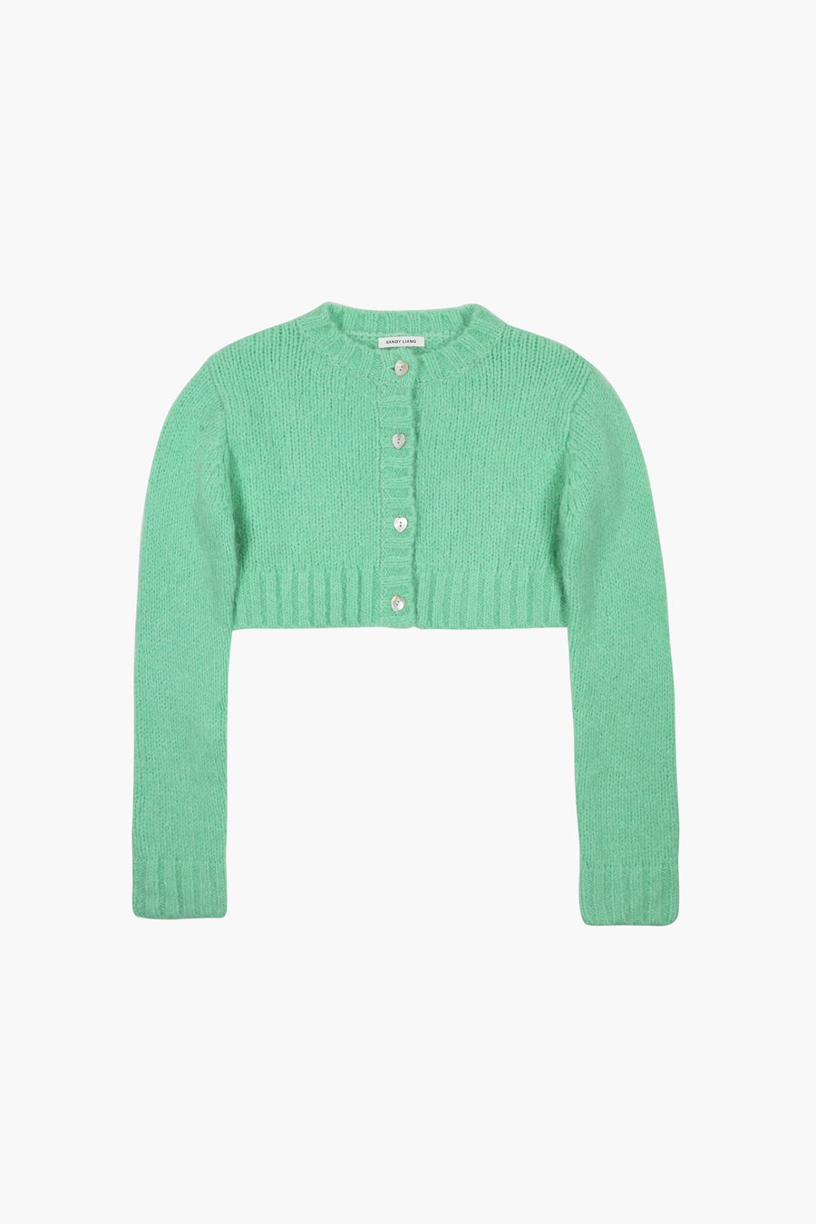 Cropped knit cardigan in lime green with buttons
