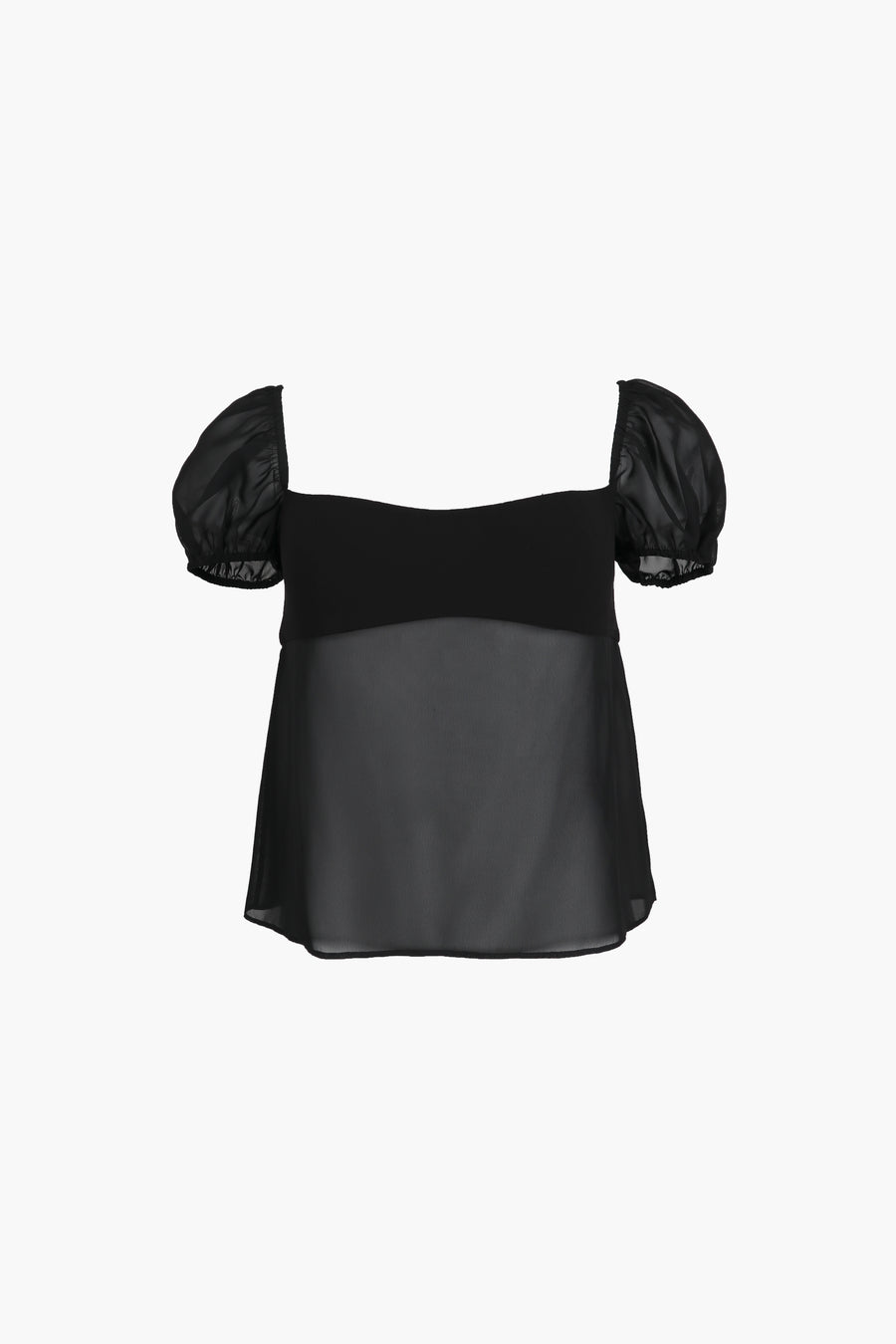 Short sleeved top in black with semi sheer bodice 