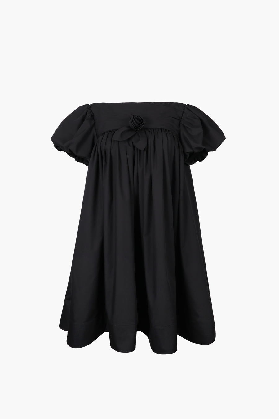 Babydoll mini dress with puffed sleeves in black