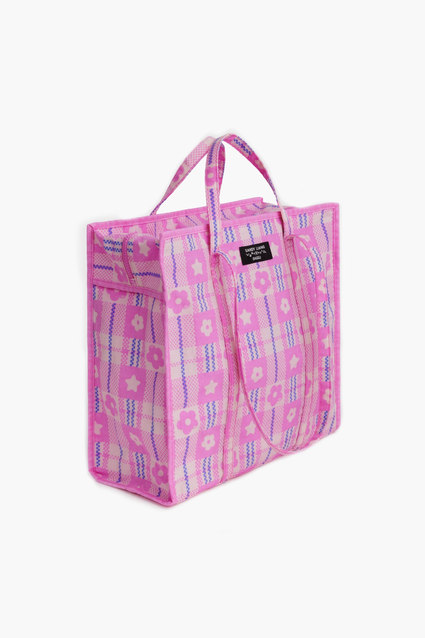 SL X BAGGU LARGE NYLON MARKET BAG IN MARKET PLAID PINK