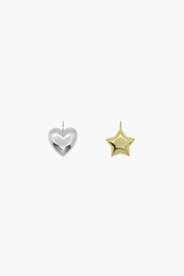 Silver heart and gold star earrings