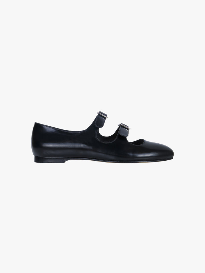 Mary jane ballet flat shoes with buckled straps in black spazzolato