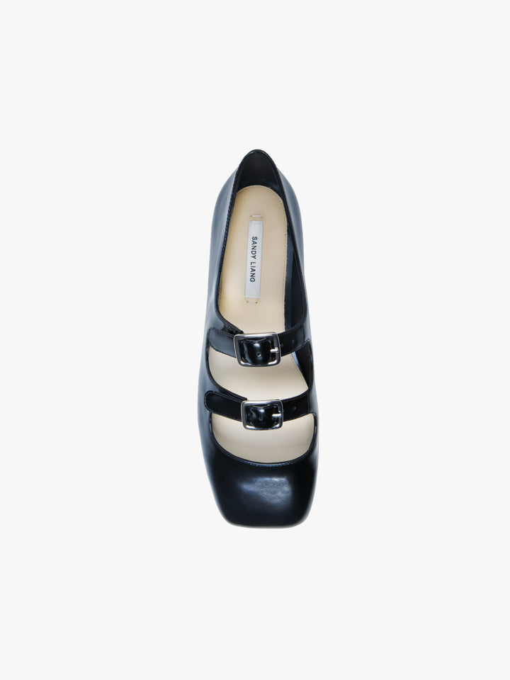 Mary jane ballet flat shoes with buckle straps in black spazzolato