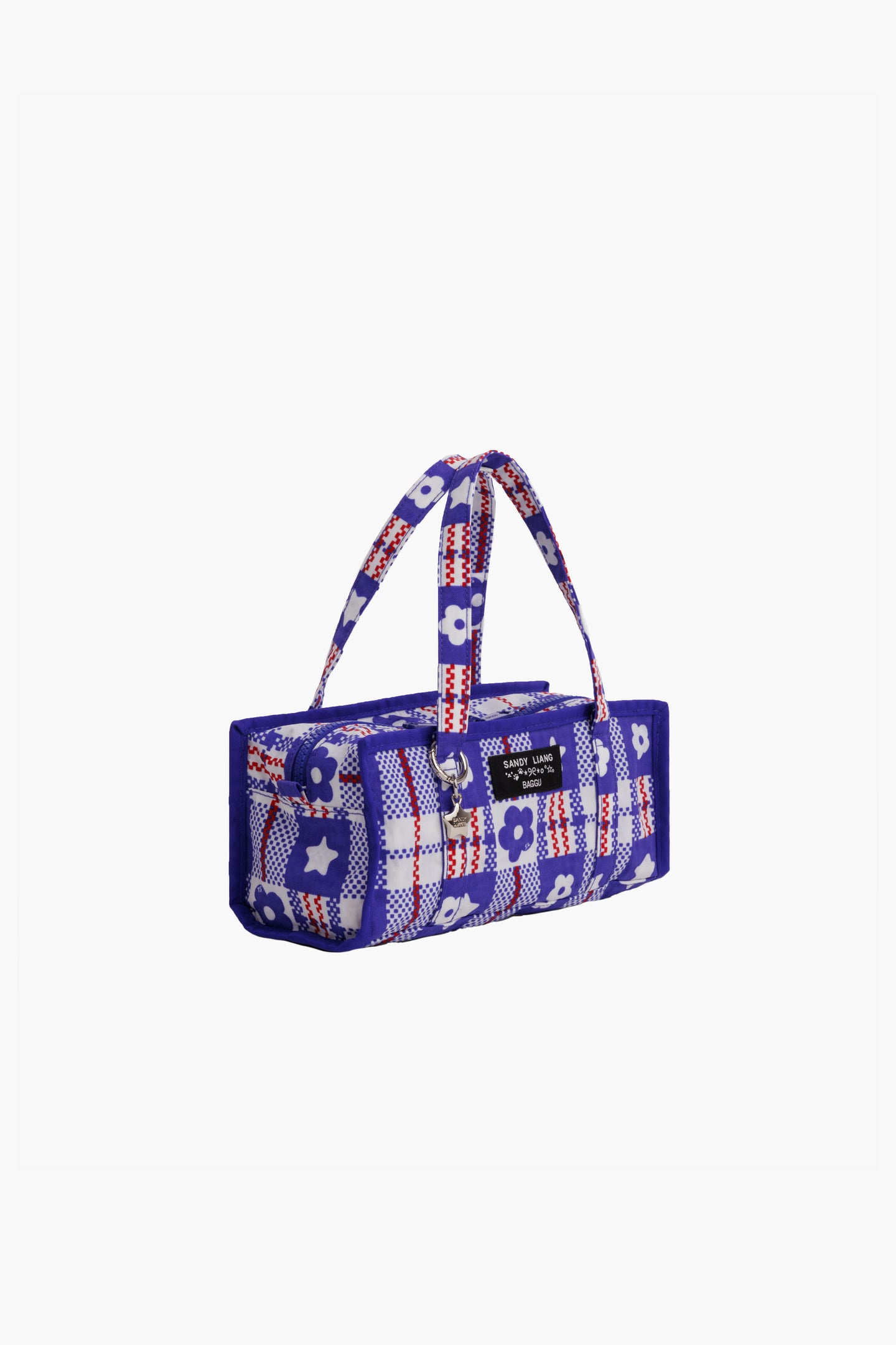 SL X BAGGU MINI NYLON MARKET BAG IN MARKET PLAID BLUE