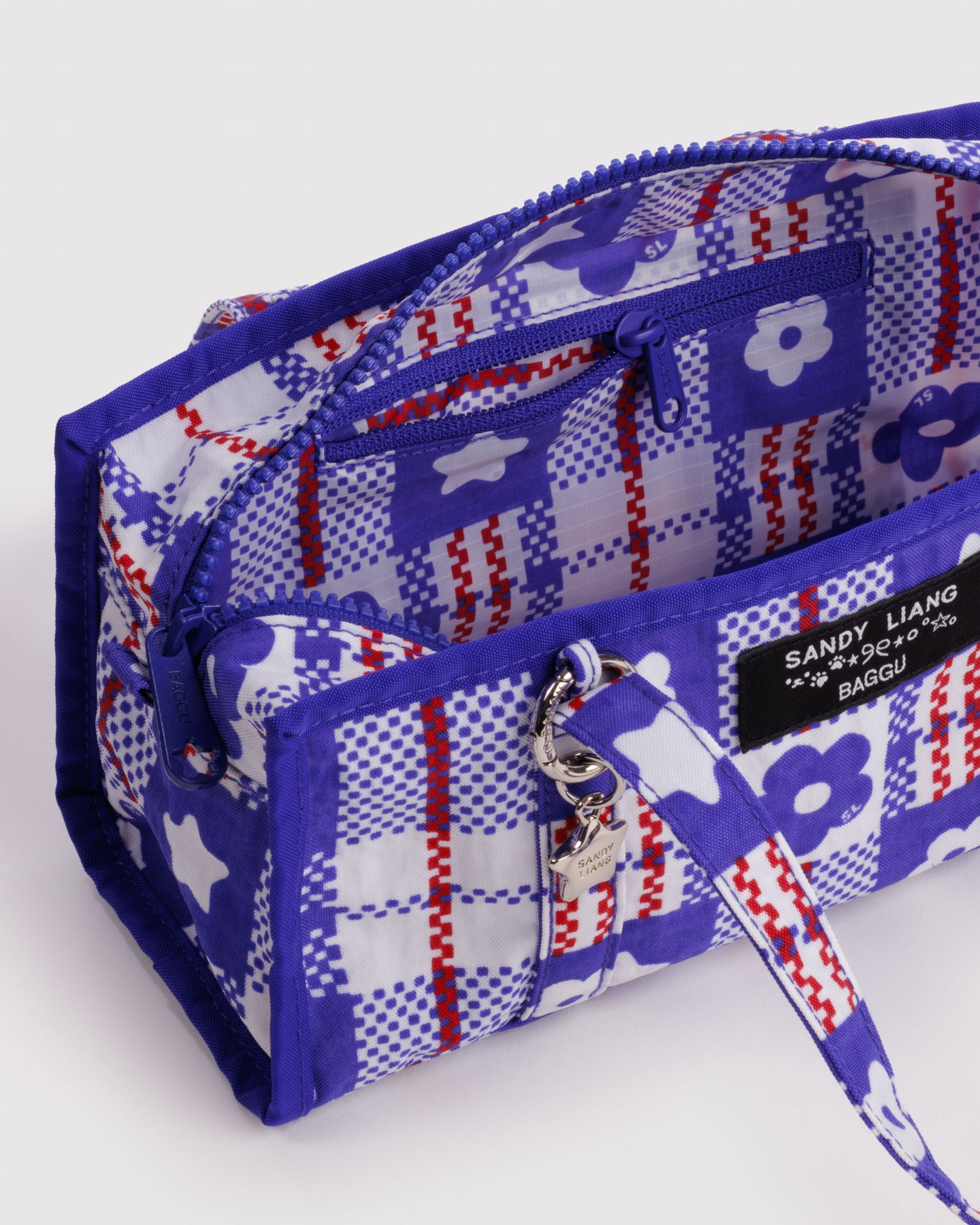 SL X BAGGU MINI NYLON MARKET BAG IN MARKET PLAID BLUE