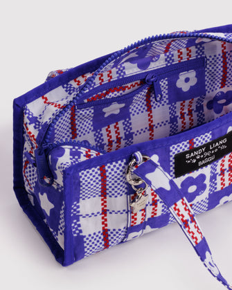 SL X BAGGU MINI NYLON MARKET BAG IN MARKET PLAID BLUE
