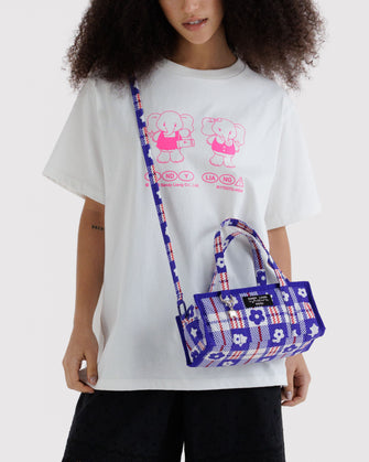 SL X BAGGU MINI NYLON MARKET BAG IN MARKET PLAID BLUE